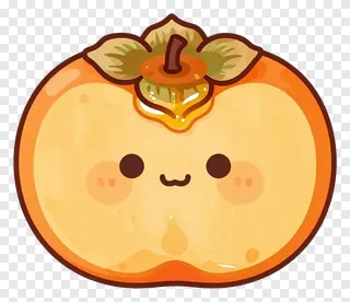 A cartoon persimmon slice with honey and a happy face.
