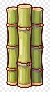 Three cartoon-style sugarcane stalks standing upright.