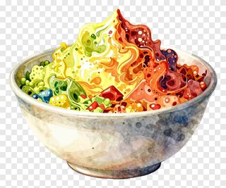 A bowl overflowing with colorful gulal powder in watercolor style.