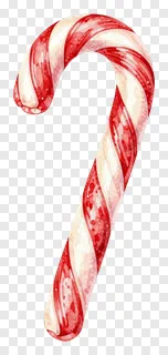 A red and white candy cane in watercolor style.