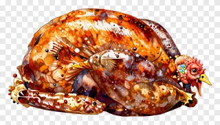 Roasted turkey with shiny, spotted skin.