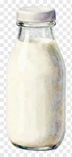 A watercolor illustration of a milk bottle.
