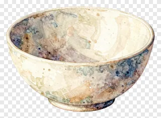 A ceramic bowl with watercolor patterns in earth tones.