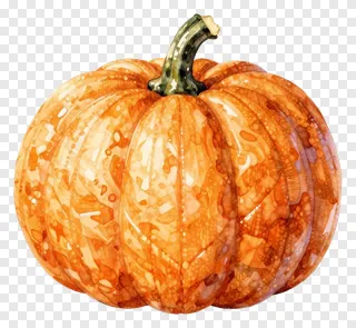 A watercolor-style orange pumpkin with a stem.