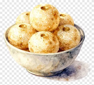 A bowl of golden rasgulla with sugar coating in watercolor style.