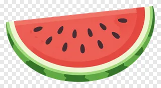 A colorful watermelon slice with seeds.