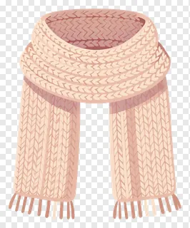 A beige knitted winter scarf with fringe.