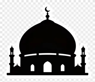 Black silhouette of a mosque with a dome and minarets.