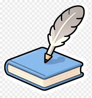 A blue book with a quill pen on it.