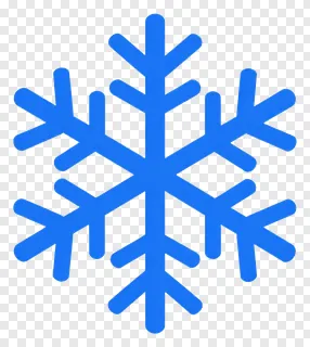A blue snowflake with six symmetrical arms.