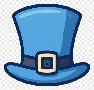 A blue top hat with a decorative buckle.