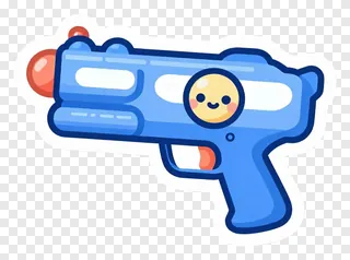 Cartoon-style blue water gun with a happy face.