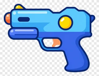 A blue water gun with a yellow target circle.