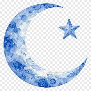 Blue watercolor crescent moon with a star.