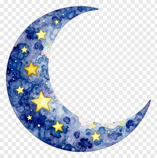 A watercolor crescent moon with stars.