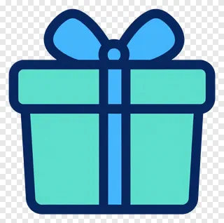 A gift box with a blue ribbon bow.