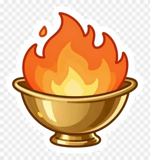 A brass diya with a flame and a droplet.