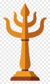 A bronze trishul with a damru on top.