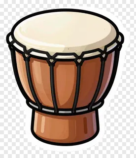 A cartoon drum with a brown body and white head.