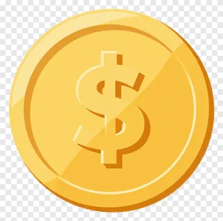 A cartoon gold coin with a dollar sign.