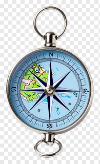 A compass with a colorful map illustration on its face.