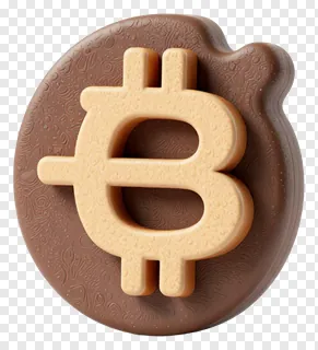 A chocolate coin with a Bitcoin symbol embossed on it.