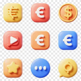 Nine colorful 3D icons arranged in a grid.