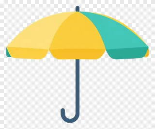 A colorful beach umbrella with a curved handle.