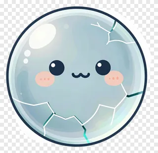 A cracked frosted glass sphere with a smiling face.