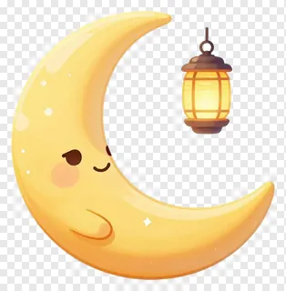 A smiling crescent moon holding a lantern.