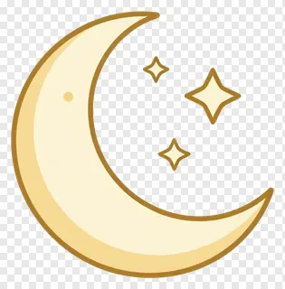 A crescent moon with two stars.