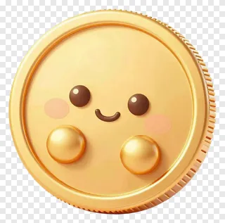 A smiling gold coin with button hands.