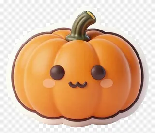 A cute orange pumpkin with blush cheeks and a mustache.