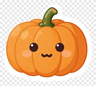 A cute orange pumpkin with a mustache and green stem.