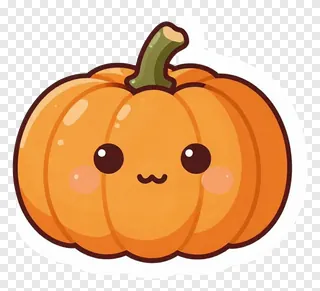 A cute orange pumpkin with winking eyes and a green stem.