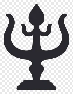 A dark-colored trishul symbol.