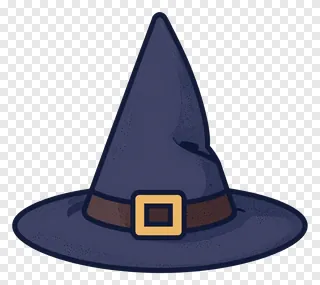 A dark purple witch hat with a gold buckle.