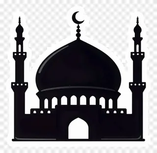 Black silhouette of a mosque with dome and minarets.