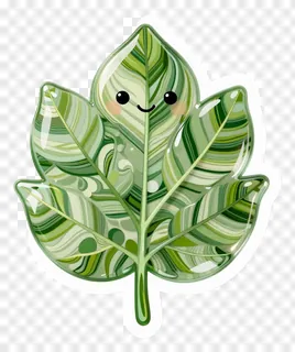 A smiling glass marbled leaf with green and white swirls.