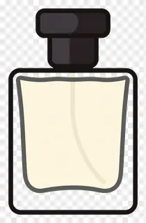 A glass perfume bottle with a dark cap.