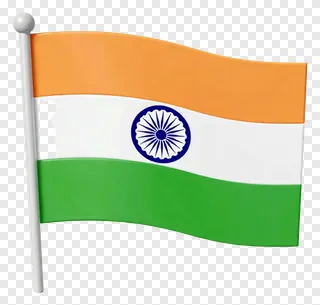 A glossy 3D model of the Indian flag on a white pole.