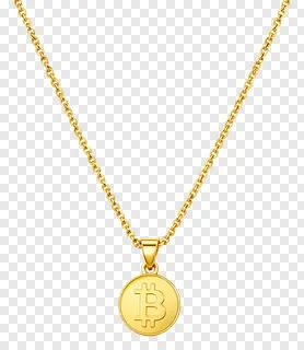 Gold necklace with Bitcoin symbol pendant.