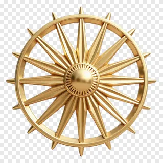 Golden Ashoka Chakra emblem with 24 spokes.