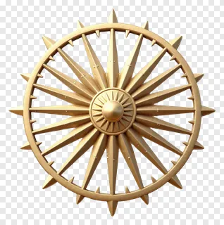 Golden Ashoka Chakra with spiked outer rim.