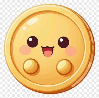 A golden coin with a smiling cartoon face.
