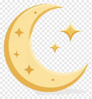 A golden crescent moon with four stars.