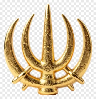 Golden khanda symbol with engraved details.