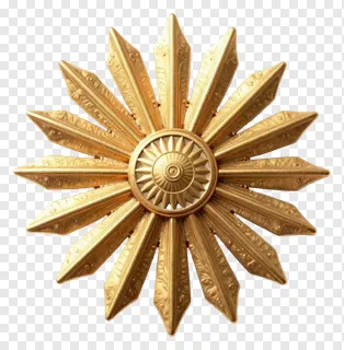 Golden sunburst-shaped Ashoka Chakra emblem.