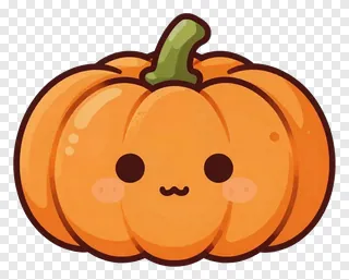 A cute orange pumpkin with a mustache and green stem.