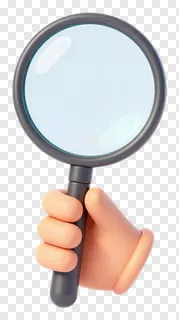 A hand holding a magnifying glass.